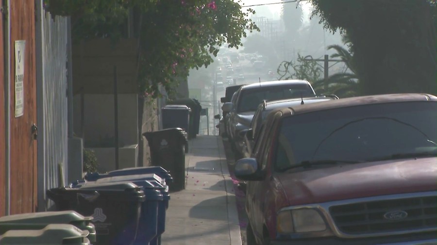 The victim’s car was parked on the 1600 block of North Alvarado Street in Echo Park. (KTLA)