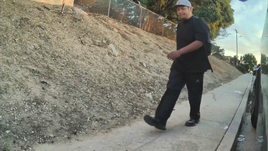 Images of the male suspect slashing the tires of a Tesla Cybertruck  were captured by the vehicle's cameras in Echo Park on Nov. 28, 2024. (Frank Ogwaro)