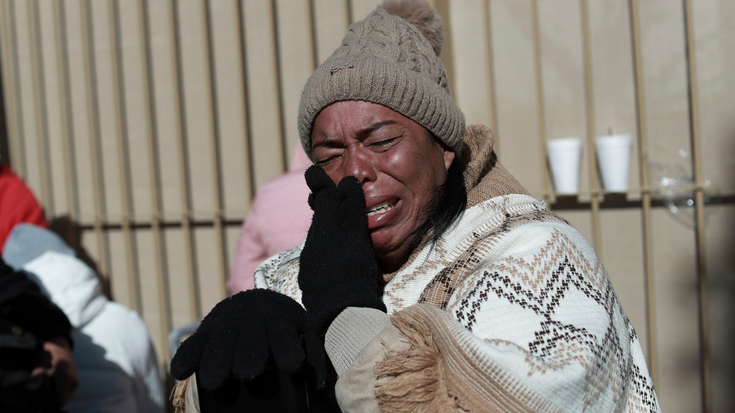 Colombian migrant Margelis Tinoco, 48, cries after her CBP One appointment was canceled at the Paso del Norte international bridge in Ciudad Juarez, Mexico, on the border with the U.S., Monday, Jan. 20, 2025, the inauguration day of U.S. President Donald Trump. (AP Photo/Christian Chavez)
