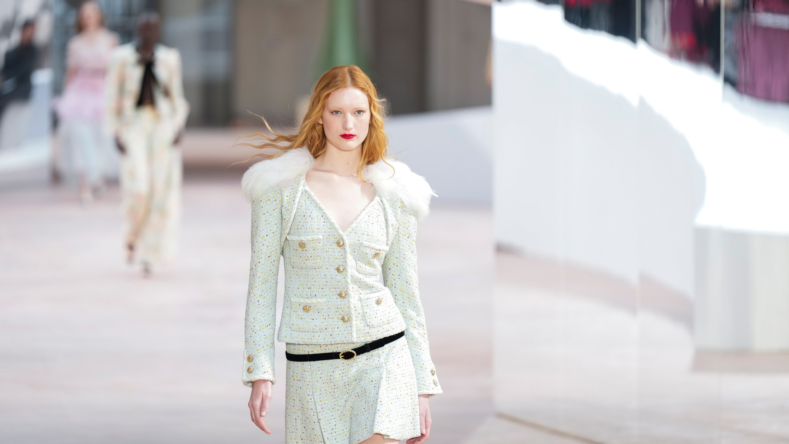 A model wears a creation as part of the Chanel Haute Couture Spring Summer 2025 collection, that was presented in Paris, Tuesday, Jan. 28, 2025. (AP Photo/Lewis Joly).