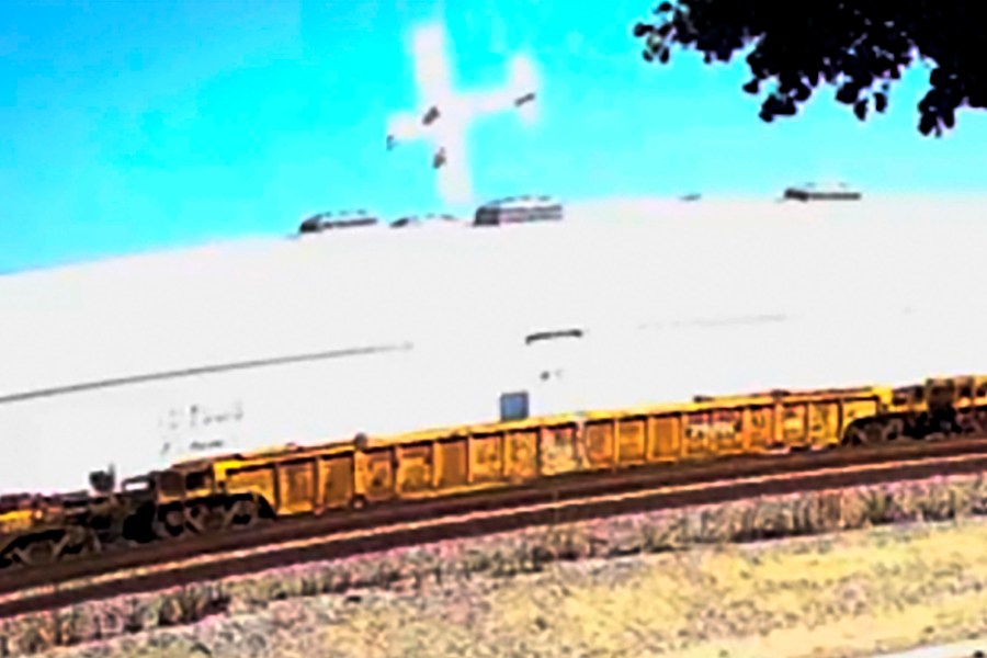 This image taken from video, shows an explosive fire as a small plane crashes into a commercial building in Fullerton, Calif. on Thursday, Jan. 2, 2025. (RUCCI FORGED via AP)