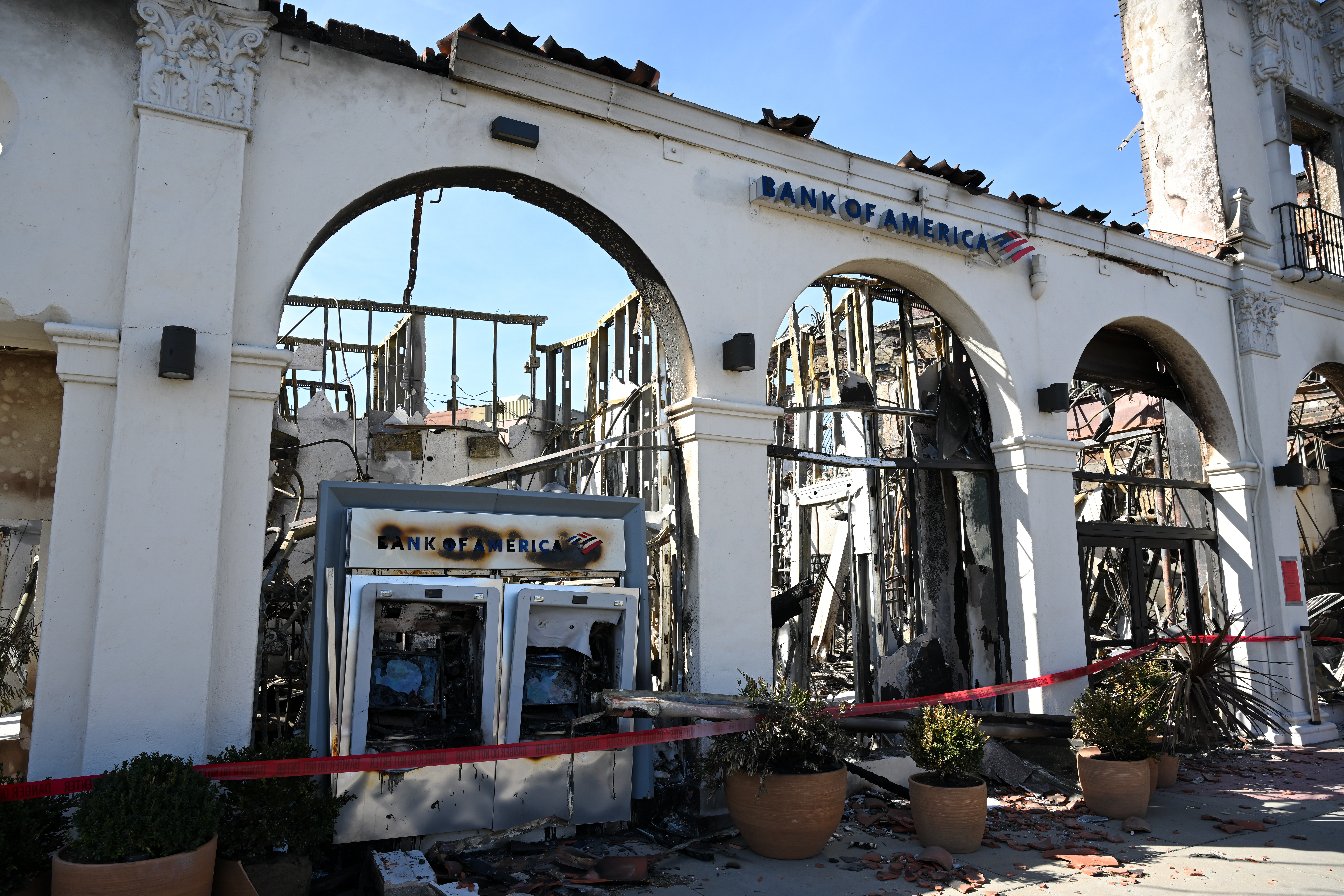 A view of burnt Bank of America in Pacific Palisades ahead of President Donald Trump's visit in Los Angeles on Jan. 24, 2025. (Getty Images)