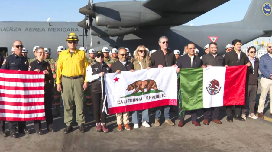 Gov. Gavin Newsom welcomed 72 firefighters and government officials from Mexico who landed in Los Angeles on Jan. 11, 2025 to help the state's ongoing wildfire efforts. (State of California)