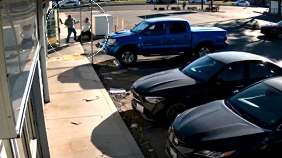 Surveillance footage of the victim's son grabbing the suspect's baseball bat while fighting him off on Jan. 10, 2025. (Fontana Police Department)