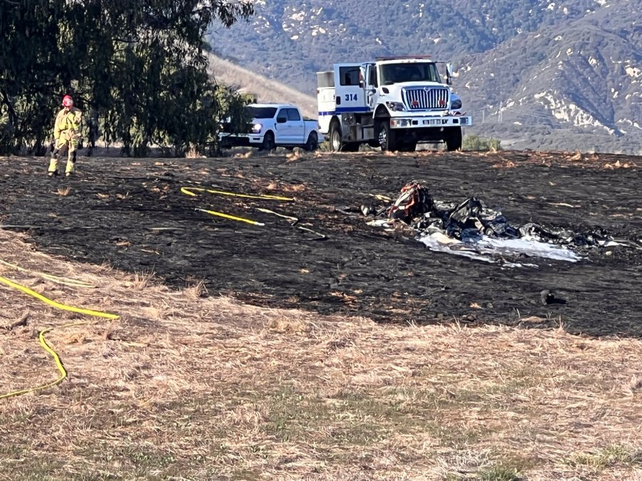 The burned wreckage of a plane crash in Goleta is seen on Jan. 29, 2025. (Santa Barbara County Fire Department)