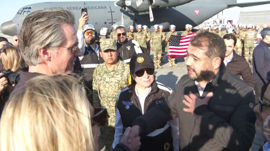 Gov. Gavin Newsom welcomed government officials and firefighting personnel from Mexico as they landed in Los Angeles on Jan. 11, 2025, to help battle the wildfires.