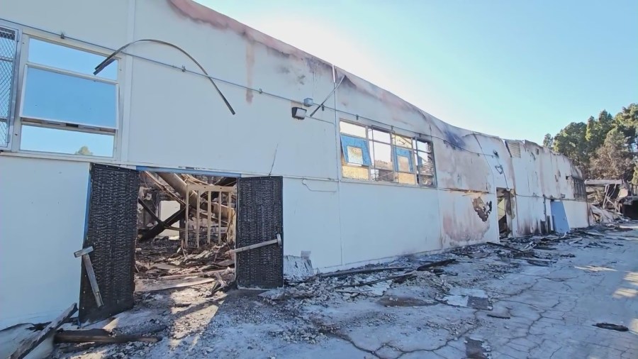 A large portion of Palisades Charter High School was destroyed by the Palisades Fire that ignited on Jan. 7, 2025. (KTLA)