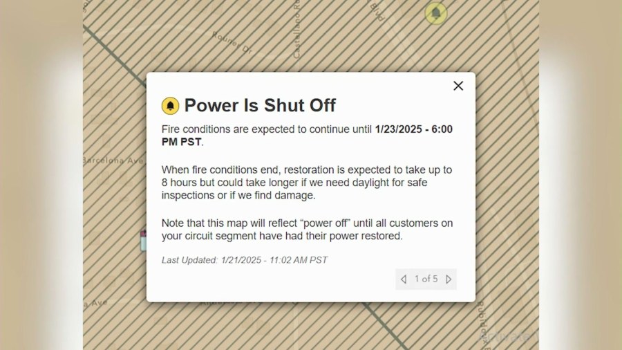 SoCal Edison said its Public Safety Power Shutoff occurs “during dangerous weather conditions to prevent our electric system from becoming a source of ignition. These safety shutoffs are a measure of last resort for keeping you and your community safe.”