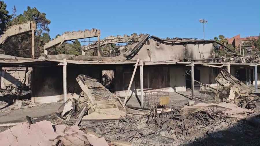 A large portion of Palisades Charter High School was destroyed by the Palisades Fire that ignited on Jan. 7, 2025. (KTLA)