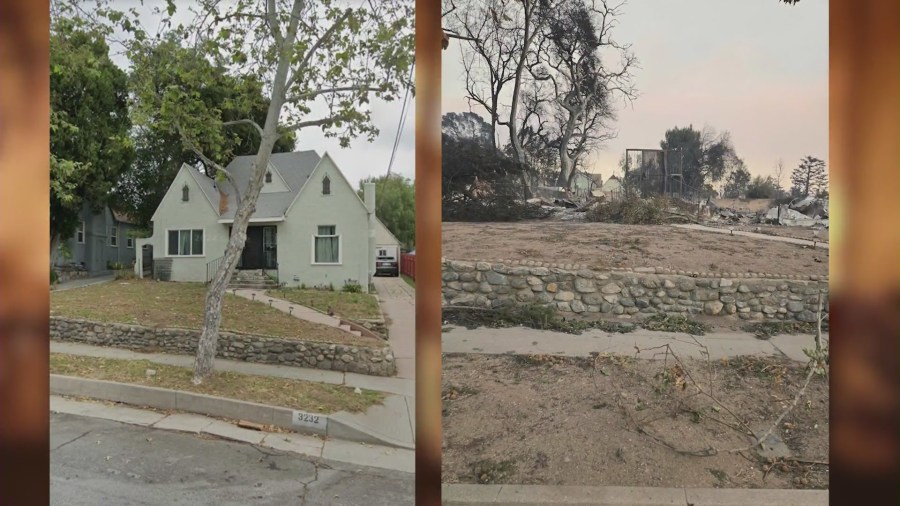 A before-and-after photo of one of the burned-down homes belonging to a member of the Williams family. 