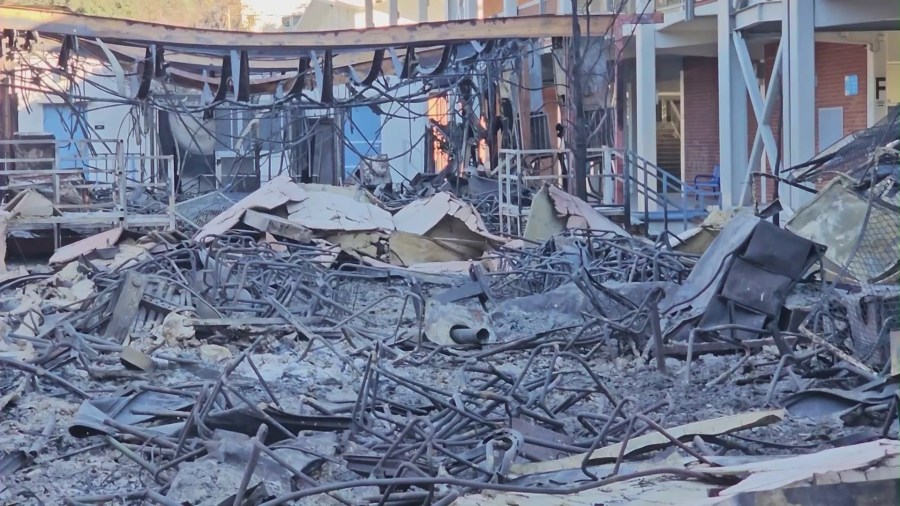 A large portion of Palisades Charter High School was destroyed by the Palisades Fire that ignited on Jan. 7, 2025. (KTLA)