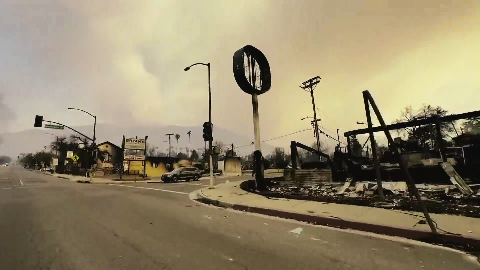 A street full of small businesses destroyed by the Eaton Fire. (KTLA)