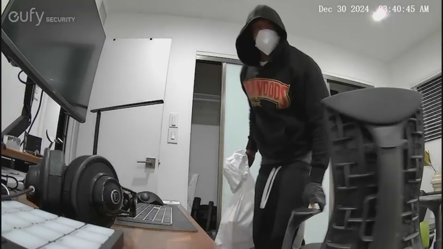 Video captured a pair of hooded burglars ransacking a Santa Monica condo complex while it was being fumigated for termites from Dec. 27-30, 2024. 