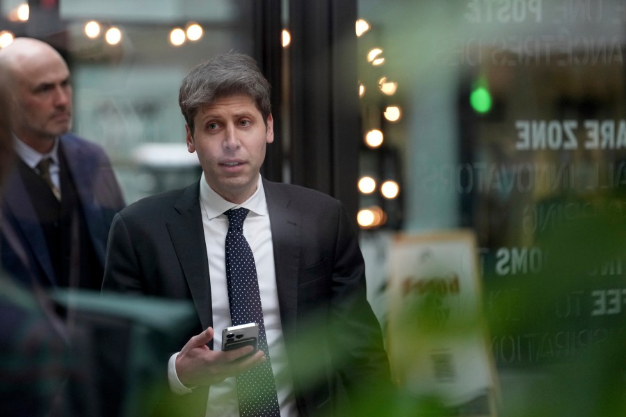 Sam Altman, CEO of OpenAI, at Station F, during an event on the sidelines of the Artificial Intelligence Action Summit in Paris, Tuesday, Feb. 11, 2025. (AP Photo/Aurelien Morissard, Pool)