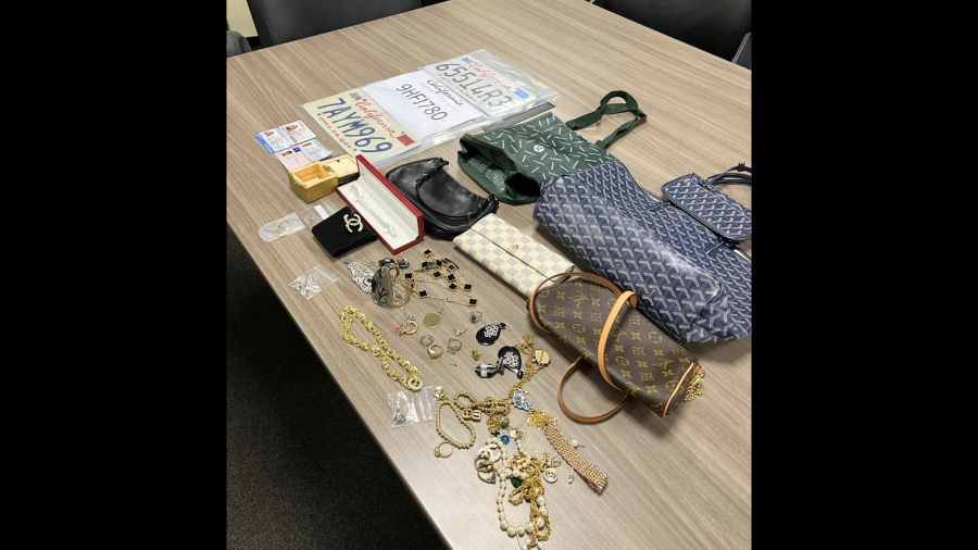 A collection of stolen items including luxury purses, jewelry clothing and more that were taken during a Glendale home burglary on Jan. 23, 2025. (Glendale Police Department)