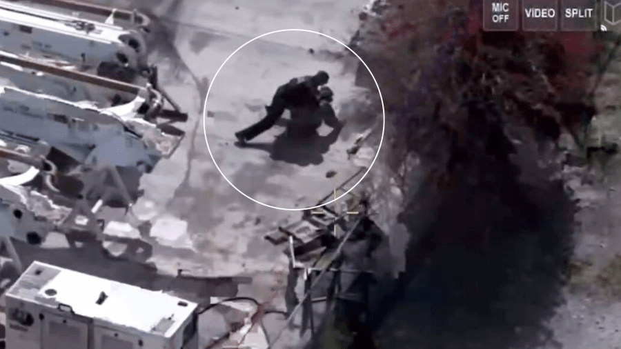 Aerial footage captured a pursuit suspect crashing into several vehicles before being captured by police following a foot chase in Upland on Feb. 23, 2025. (Upland Police Department)