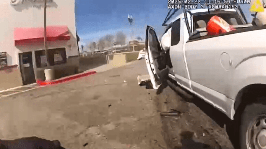 Bodycam footage captured a pursuit suspect crashing into several vehicles before being captured by police following a foot chase in Upland on Feb. 23, 2025. (Upland Police Department)