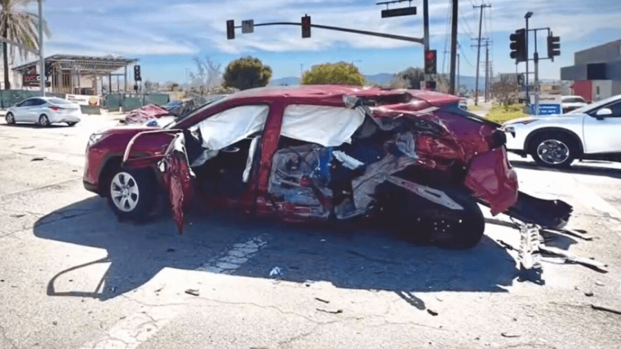 The stolen vehicle suspect crashed into several vehicles during a dangerous pursuit in Upland on Feb. 23, 2025. (Upland Police Department)
