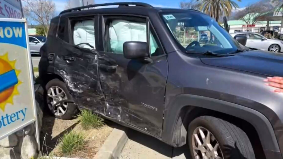 The stolen vehicle suspect crashed into several vehicles during a dangerous pursuit in Upland on Feb. 23, 2025. (Upland Police Department)