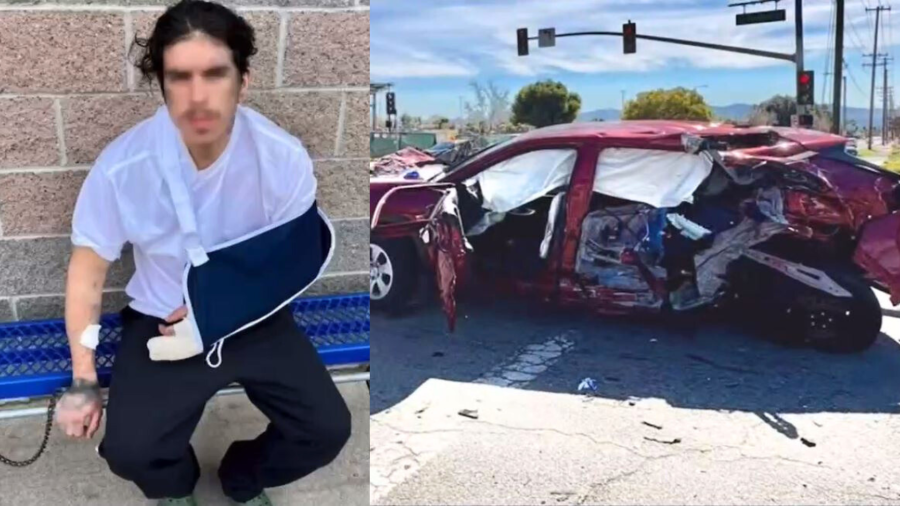 The male suspect was arrested following a destructive pursuit and multi-vehicle crash in Upland on Feb. 23, 2025. (Upland Police Department)