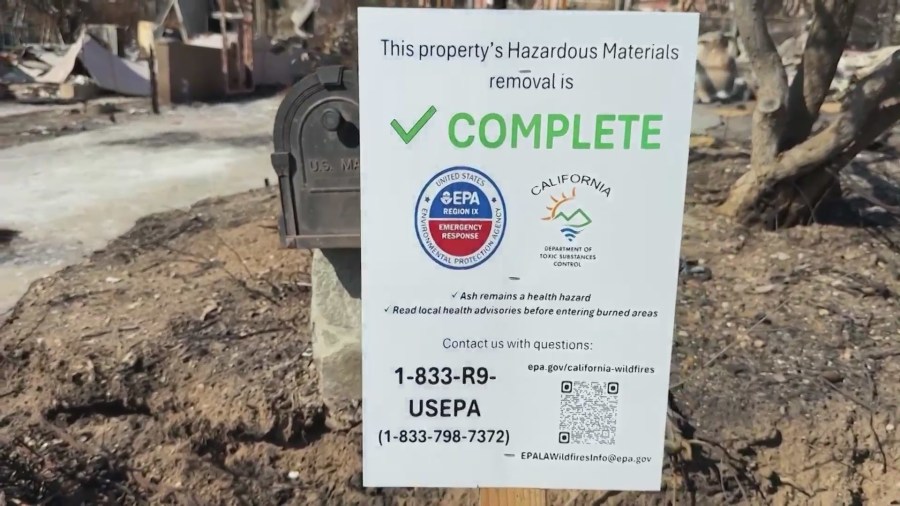 Crews work on Phase 2 of debris removal in the Pacific Palisades burn scar areas on Feb. 11, 2025. (KTLA)