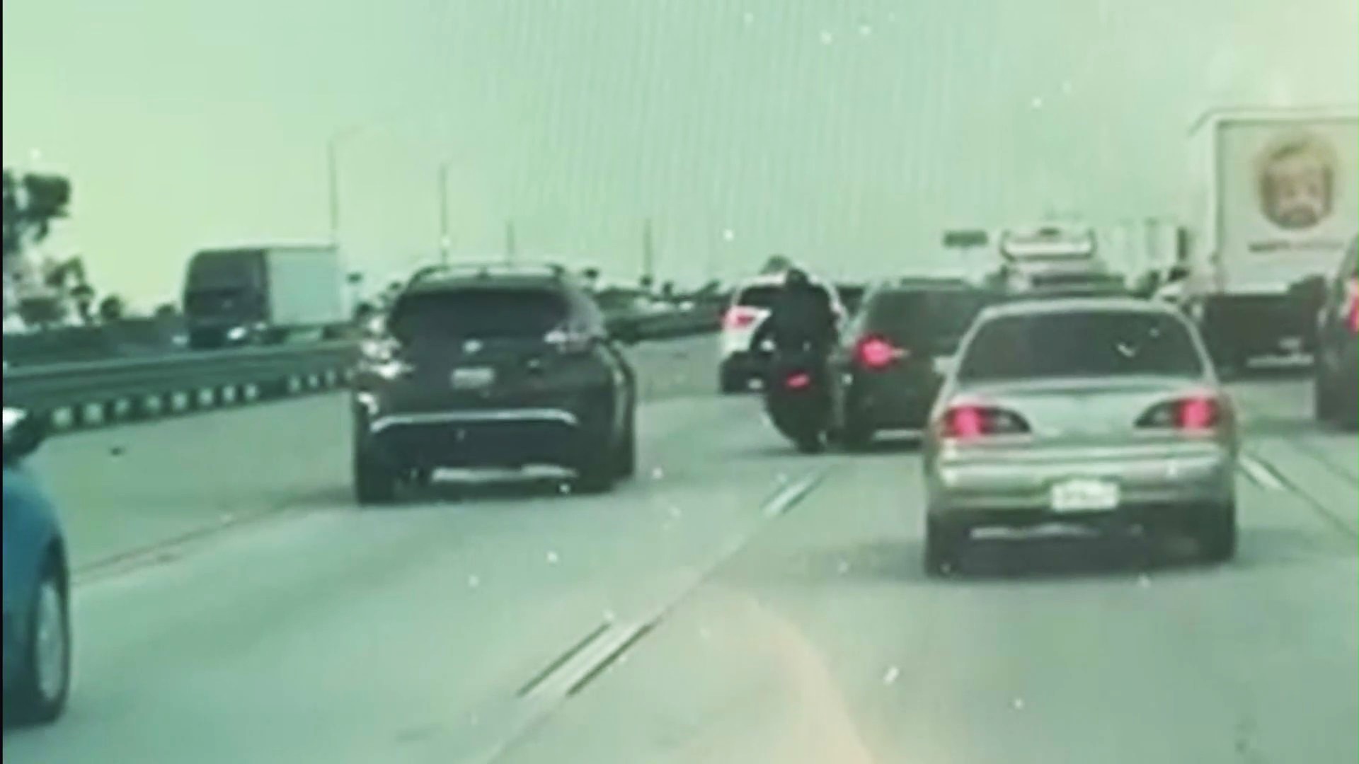 Dashcam video captured a motorcyclist being struck by a hit-and-run driver on the 15 Freeway in Rancho Cucamonga on Feb. 18, 2025.