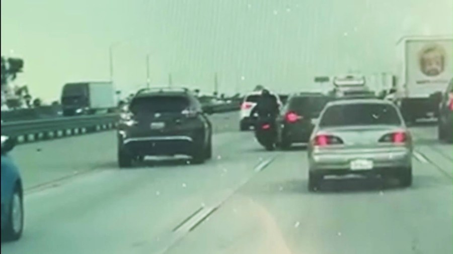 Dashcam video captured a motorcyclist being struck by a hit-and-run driver on the 15 Freeway in Rancho Cucamonga on Feb. 18, 2025.