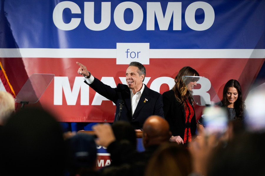 Former New York Gov. Andrew Cuomo speaks at the New York City District Council of Carpenters while campaigning for mayor of New York City, Sunday, March 2, 2025. (AP Photo/Julia Demaree Nikhinson)