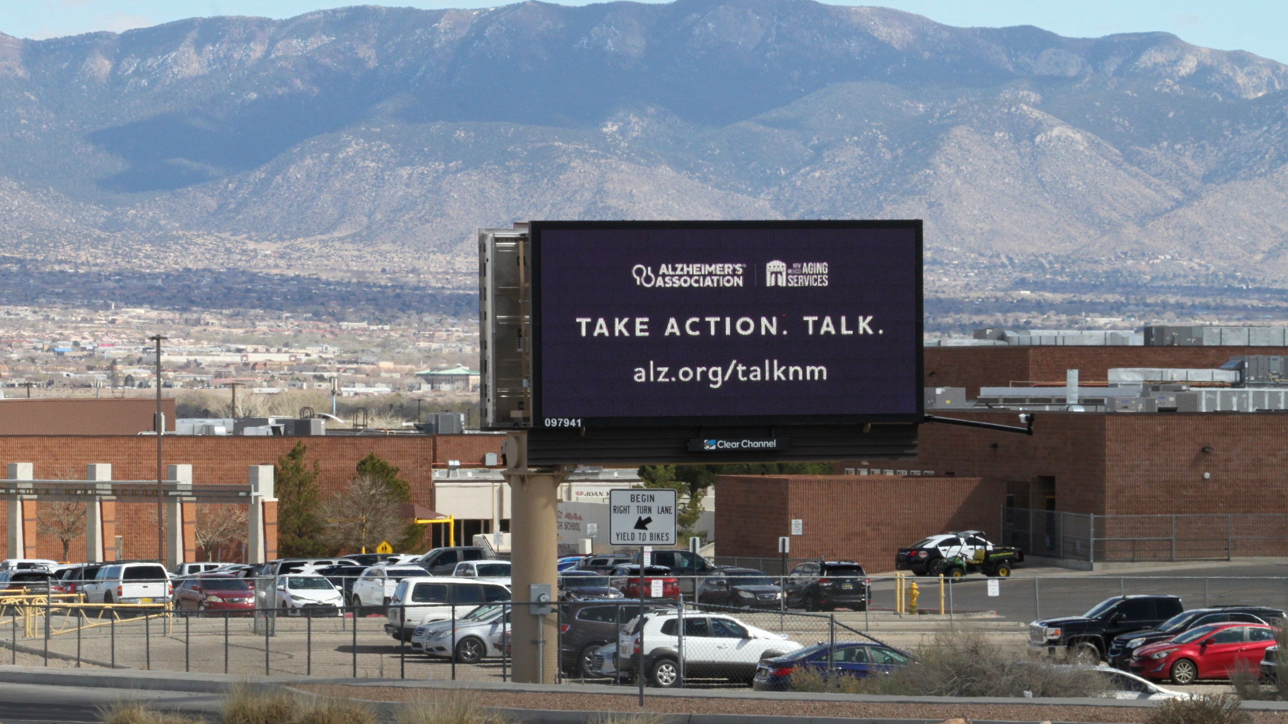 A billboard flashes a message as part of a new statewide Alzheimer's awareness campaign that includes digital advertisements around in Albuquerque, N.M., Wednesday, March 12, 2025. (AP Photo/Susan Montoya Bryan)