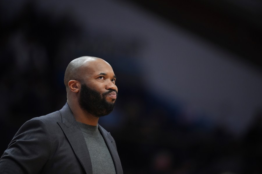 FILE - Villanova's Kyle Neptune watches during an NCAA college basketball game, Wednesday, Feb. 12, 2025, in Villanova, Pa. (AP Photo/Matt Slocum, File)
