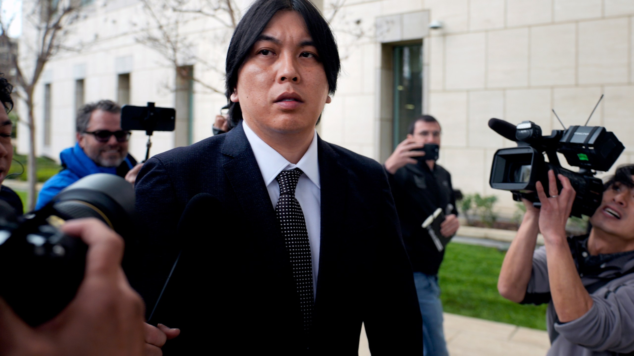 Ippei Mizuhara, former interpreter for Los Angeles Dodgers baseball star Shohei Ohtani expected to be sentenced for bank and tax fraud arrives at federal court on Feb. 6, 2025, in Santa Ana, Calif. (AP Photo/Damian Dovarganes, File)