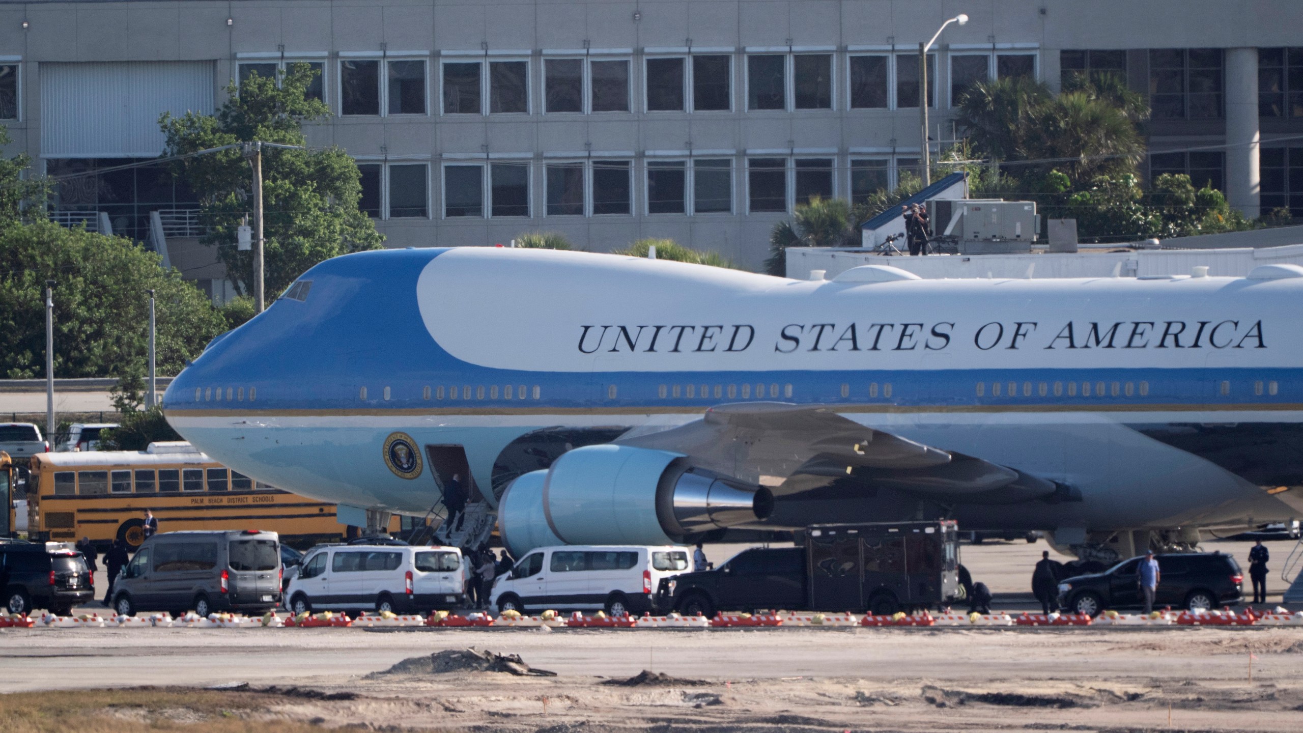 President Donald Trump boards Air Force One as he leaves Palm Beach International Airport, Sunday, March 30, 2025, in West Palm Beach, Fla. (AP Photo/Manuel Balce Ceneta)