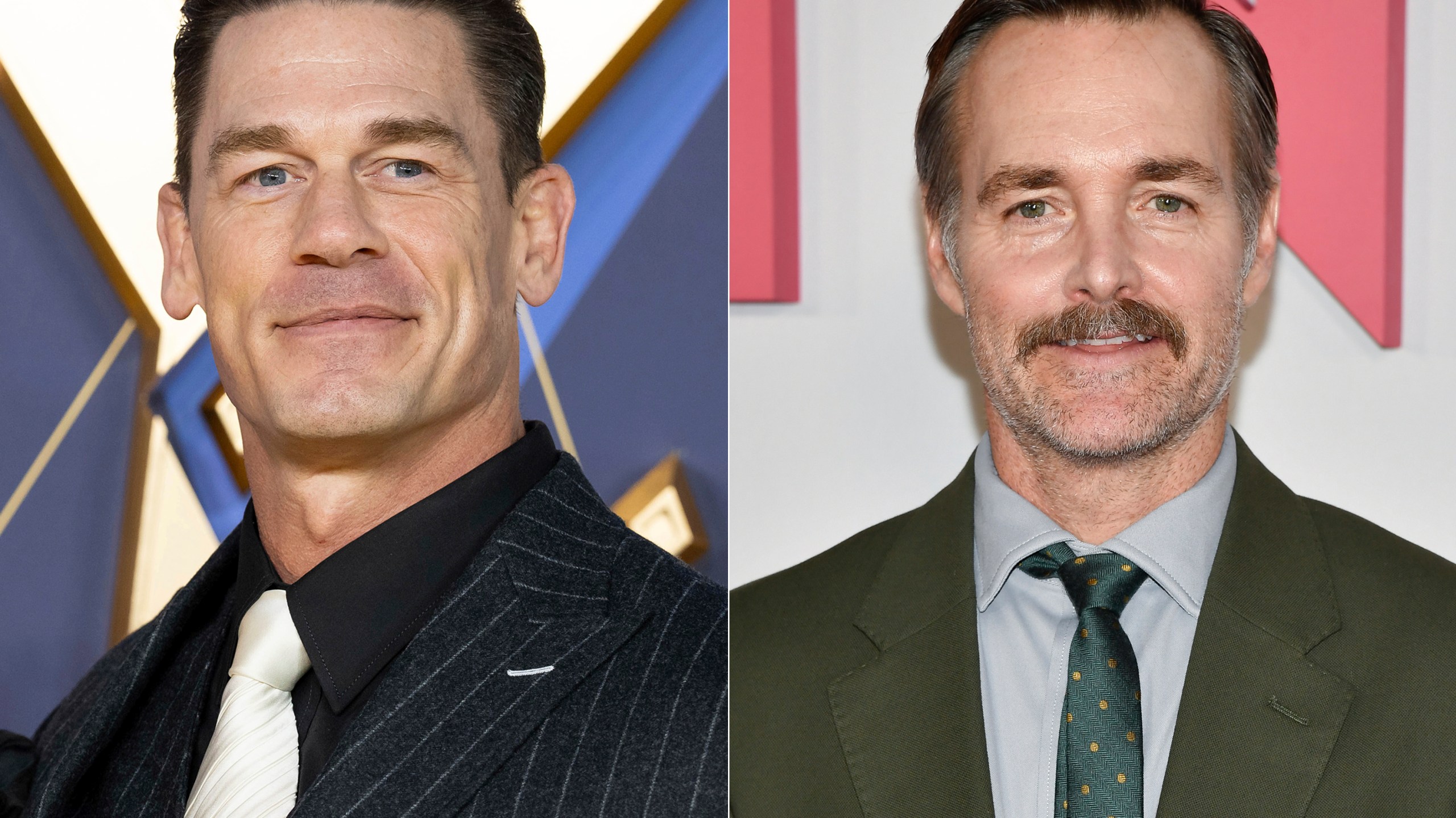 John Cena appears at the premiere of the film "Argylle"' in London on Jan. 24, 2024 , left, and Will Forte appears at the premiere of Netflix's "Kinda Pregnant" in New York on Feb. 3, 2025. (AP Photo)
