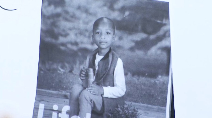 Loved ones gathered to honor Ma'Cya Clark, 4, on March 22, 2024. The boy was killed in a hit-and-run crash in the Baldwin Hills/Crenshaw neighborhood. (KTLA)