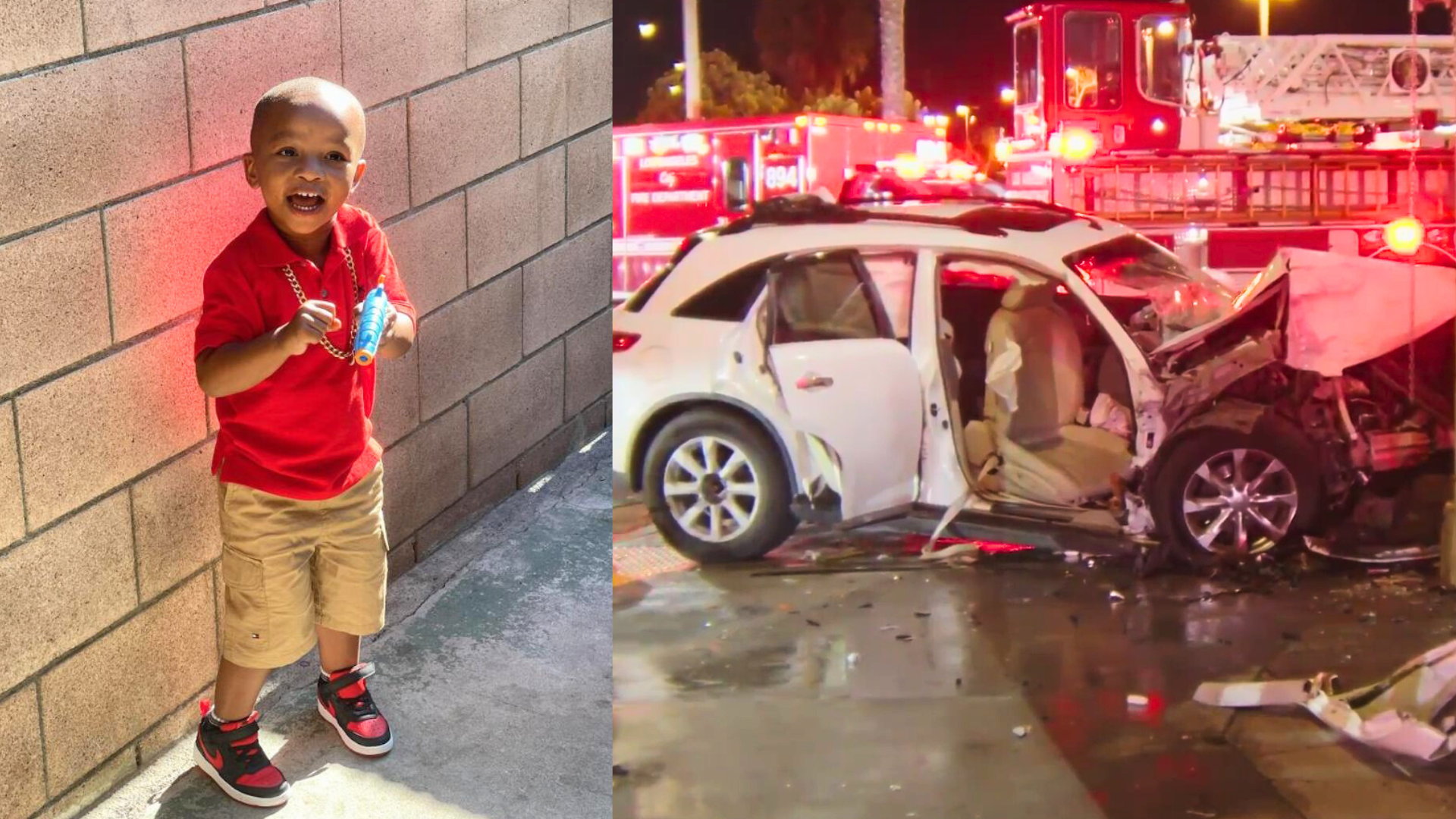 Ma’Cya Clark, 4, is seen in family photos. / A hit-and-run driver ditched her SUV after crashing into a building, killing a 4-year-old boy and leaving his mother hospitalized in the Baldwin Hills/Crenshaw neighborhood on March 18, 2025. (KNN)