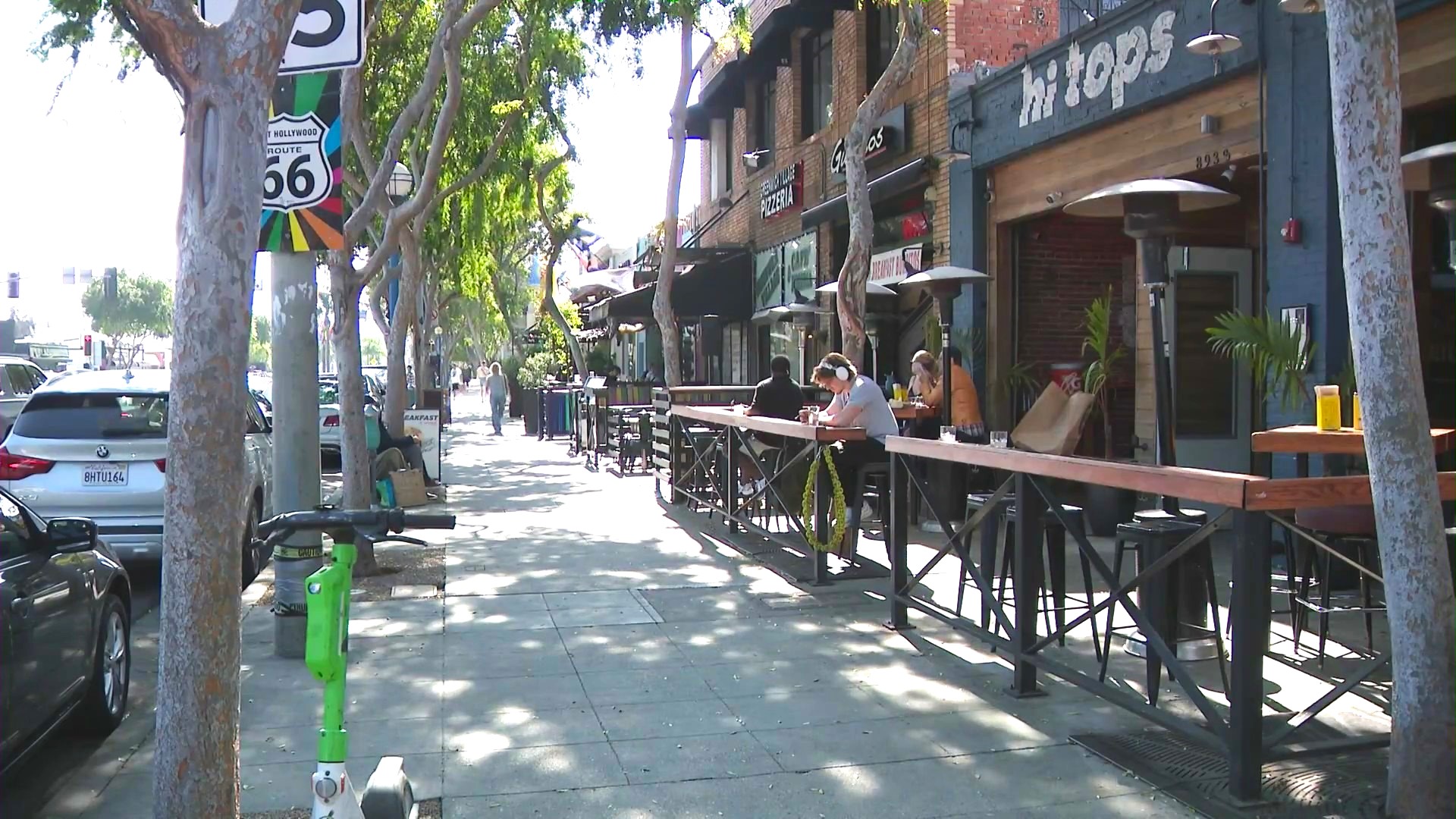 A row of restaurants and bars in West Hollywood, California on March 25, 2025. (KTLA)