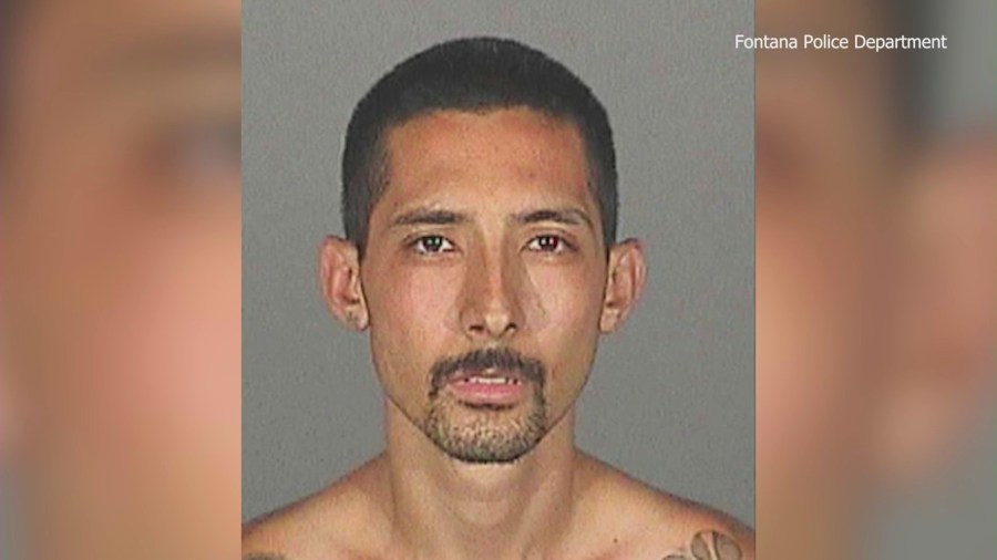 The suspect, Luis Chavira, 43, is seen in an old booking photo from 2007. He previously served 16 years in prison for armed robbery. (Fontana Police Department)