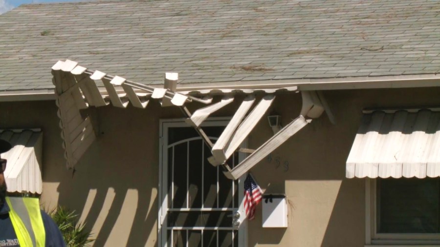 Damage to some homes were seen after a tornado touched down in a Pico Rivera neighborhood on March 13, 2025. (KTLA)