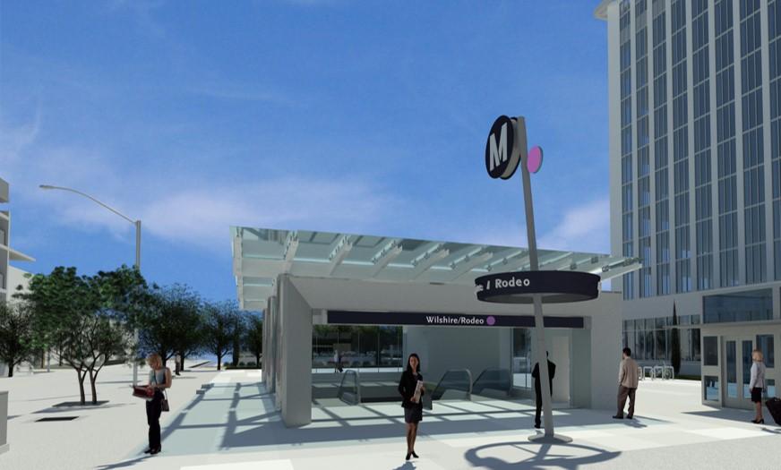 Renderings of the Wilshire/Rodeo Metro station along the D Line (Purple) in Beverly Hills.