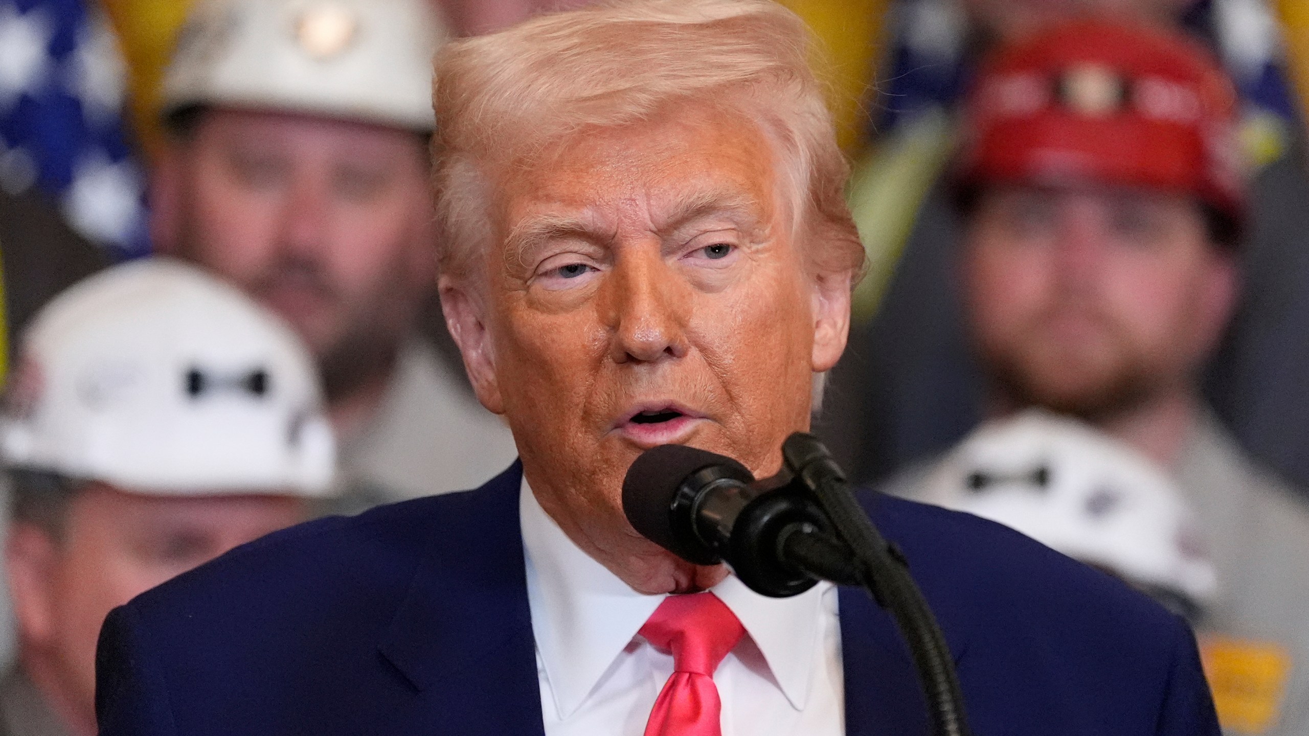 President Donald Trump speaks during an event on energy production in the East Room of the White House, Tuesday, April 8, 2025, in Washington. (AP Photo/Alex Brandon)