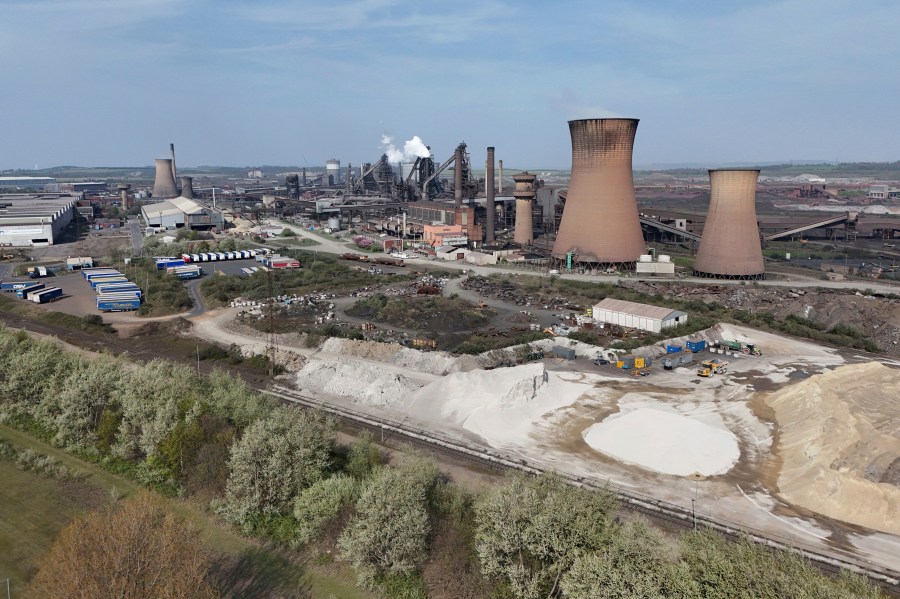 The British Steel works in Scunthorpe, North Lincolnshire, Saturday April 12, 2025. (Peter Byrne/PA via AP)