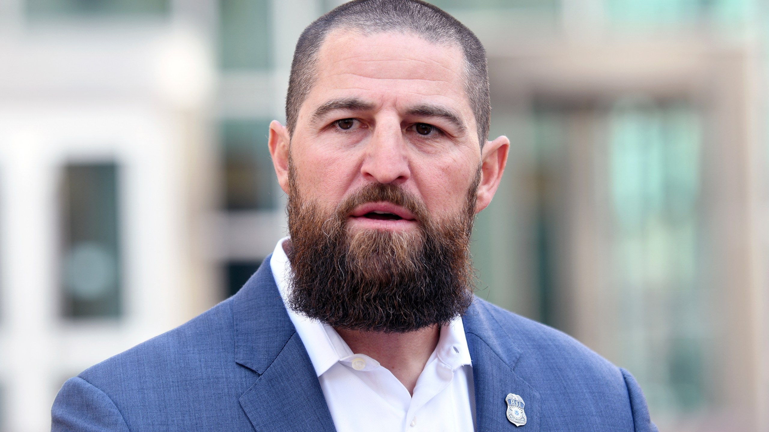 Steve Cagen, special agent in charge of Homeland Security Investigations, speaks to the media following the torture conviction of former Gambian military member Michael Sang Correa in federal court in Denver on Tuesday, April 15, 2025. (AP Photo/Thomas Peipert)