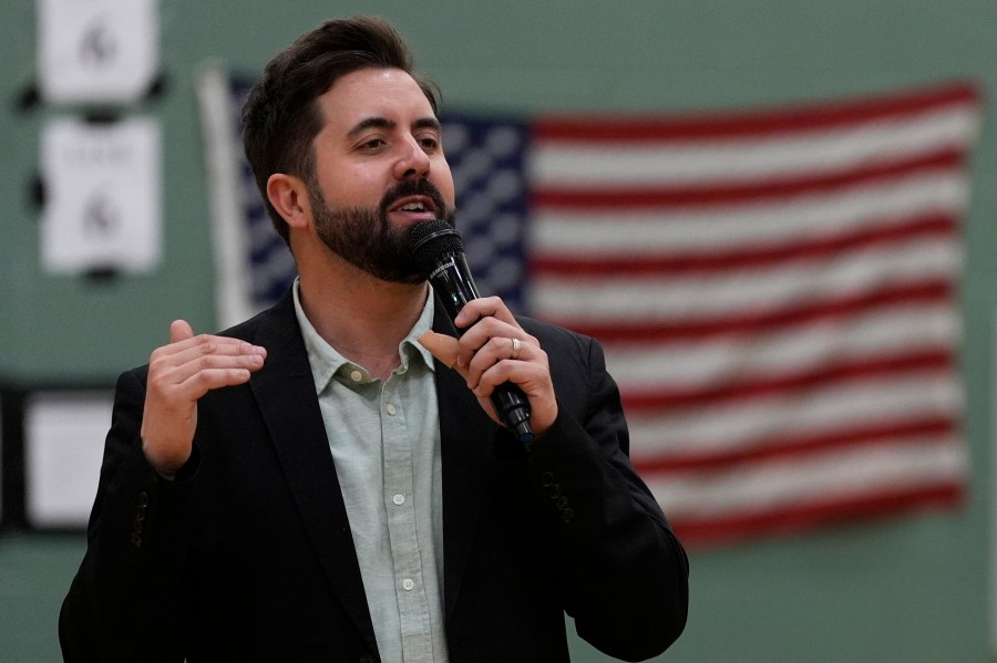 River Church Cincinnati pastor Cory Bowman, who is Vice President JD Vance's half brother and Cincinnati mayoral candidate, preaches during Easter worship service in the Hays Porter Elementary School gym Sunday, April 20, 2025, in Cincinnati. (AP Photo/Carolyn Kaster)