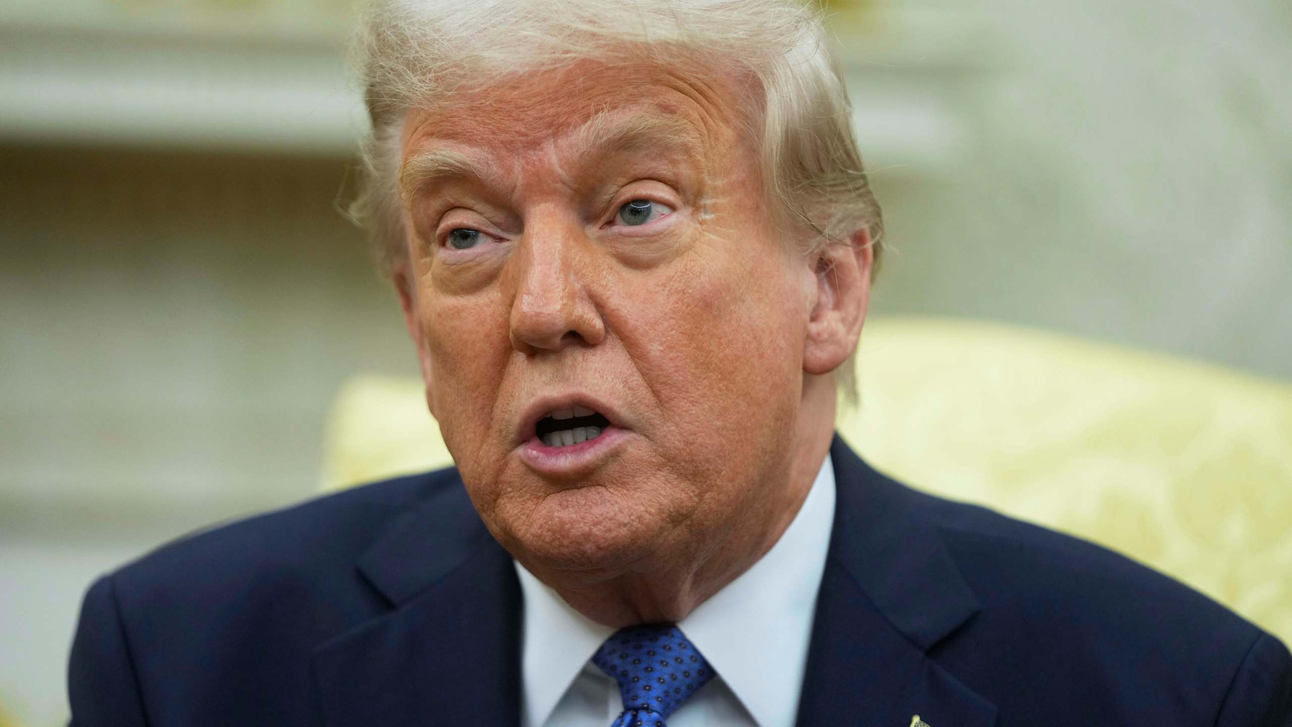 President Donald Trump speaks during a meeting with Norwegian Prime Minister Jonas Gahr Støre during a bilateral meeting in the Oval Office of the White House, Thursday, April 24, 2025, in Washington. (AP Photo/Mark Schiefelbein))