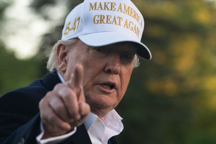 President Donald Trump arrives on Marine One at the White House, Sunday, April 27, 2025, in Washington. (AP Photo/Manuel Balce Ceneta)