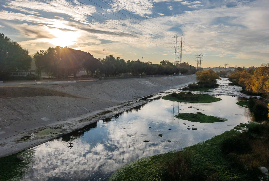 Water flows in the Los Angeles River on Friday, Jan. 3, 2025. (Myung J. Chun / Los Angeles Times via Getty Images)