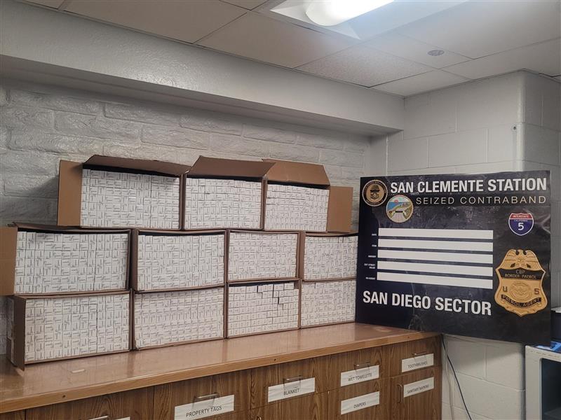 Photos from U.S. Border Patrol San Diego Sector shows a cache of illegal Xanax pills that were recovered during a traffic stop near San Clemente on April 16, 2025. (U.S. Customs and Border Protection)