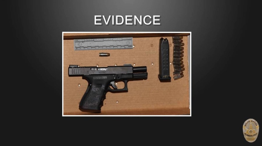 The 9mm handgun allegedly used by Jillian Shriner in the officer-involved shooting was recovered from her Eagle Rock home on April 8, 2025. (Los Angeles Police Department)