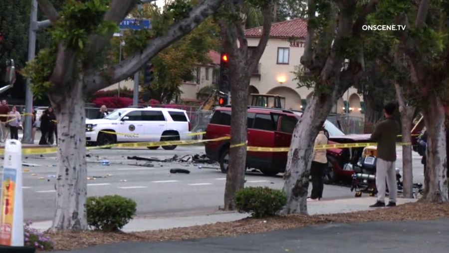 One person was killed and six others were hospitalized after a multi-vehicle crash in downtown Riverside on April 16, 2025. (OnScene.TV)