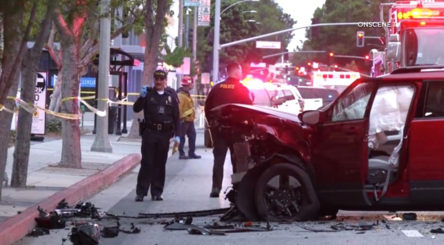 One person was killed and six others were hospitalized after a multi-vehicle crash in downtown Riverside on April 16, 2025. (OnScene.TV)